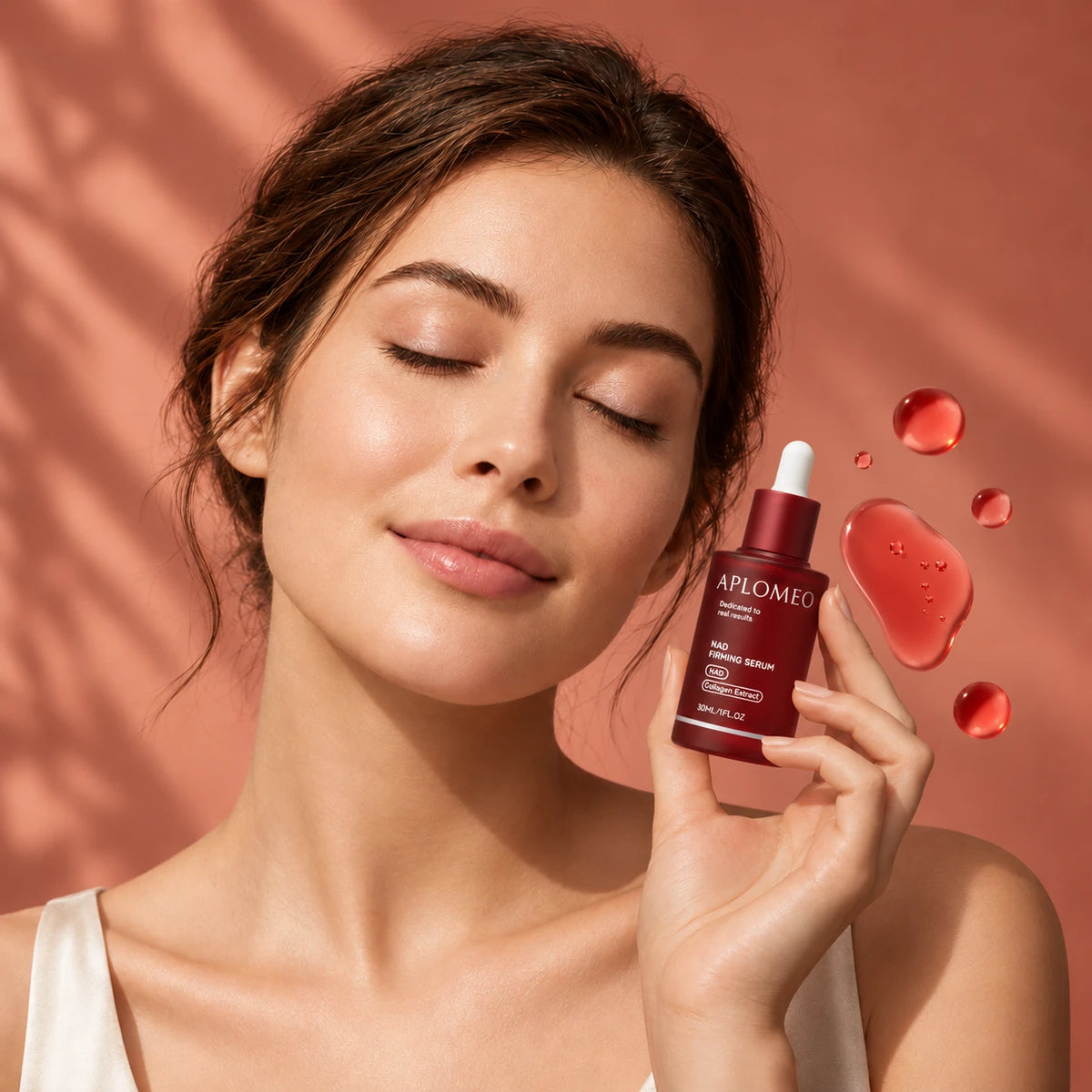 Woman holding Aplomeo NAD+ Firming Serum